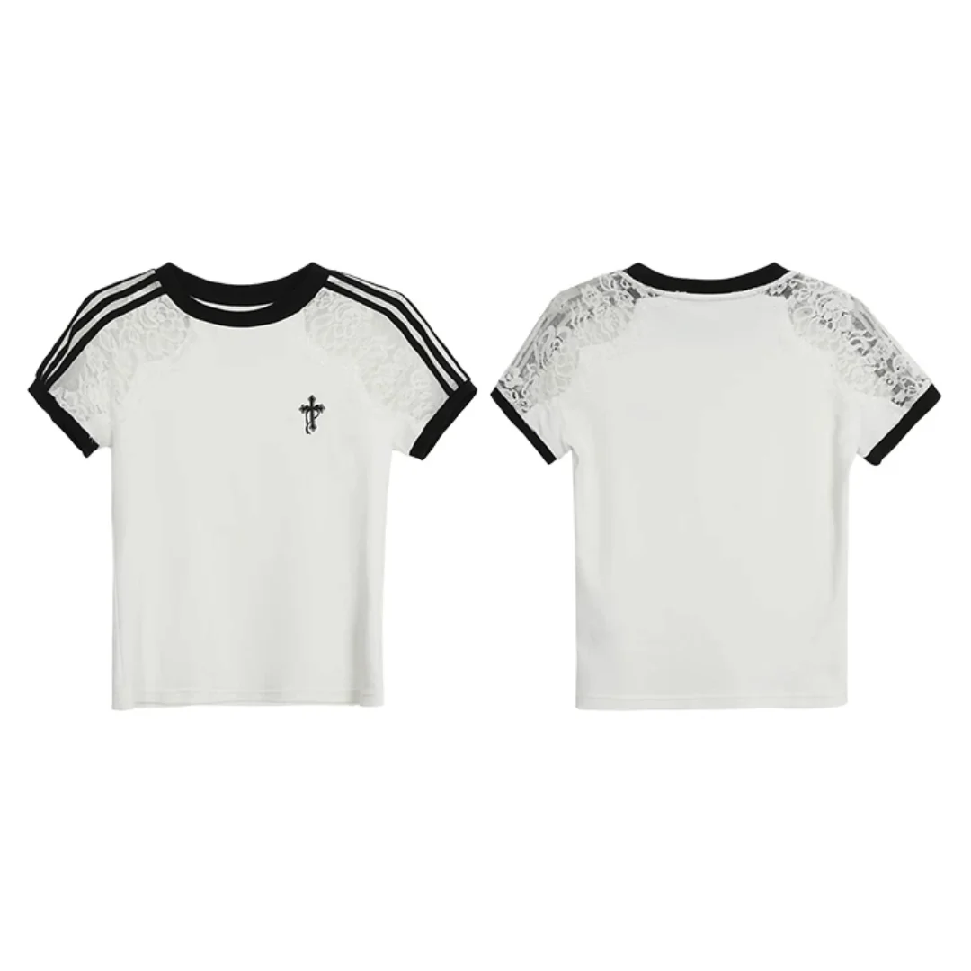 カップルペアルック クロスロゴ リンガーTシャツ
